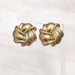 Vintage Clip On Earrings 1.25" Chunky Statement Large Matte Gold Tone